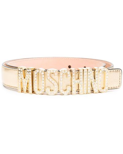 Moschino Embellished-logo Leather Belt - Natural