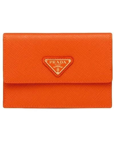 Prada Logo Saffiano Leather Briefcase - Orange