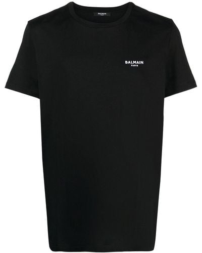 Balmain T-Shirt mit geflocktem Logo - Schwarz