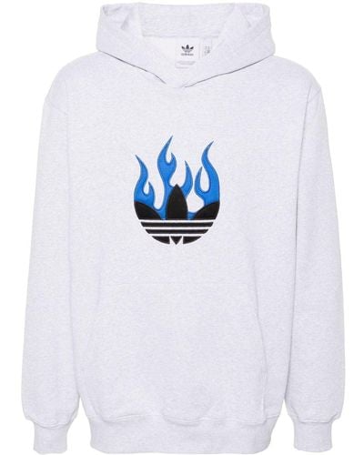 adidas Flames Logo-patch Cotton Hoodie - Blue