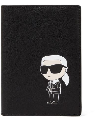 Karl Lagerfeld K/ikonik 2.0 Leather Passport Case - Black
