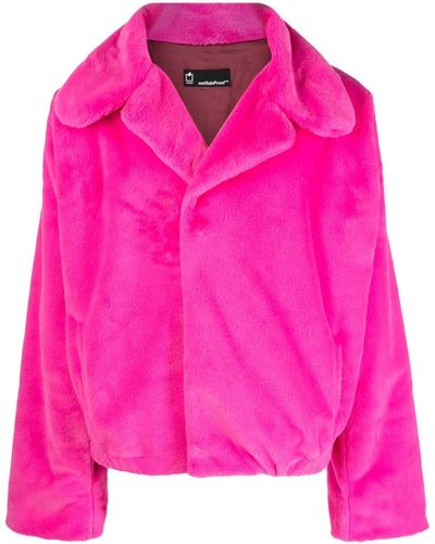 Styland Jacke aus Faux Fur mit breitem Kragen - Pink