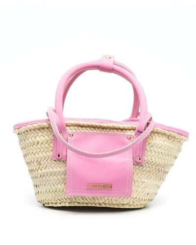 Jacquemus Le Panier Soleil Petite Palm And Leather Tote Bag - Pink