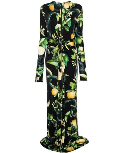 Roberto Cavalli Lemon-print Jersey Maxi Dress - Green
