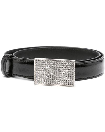 Alessandra Rich Crystal-embellished Leather Belt - Black