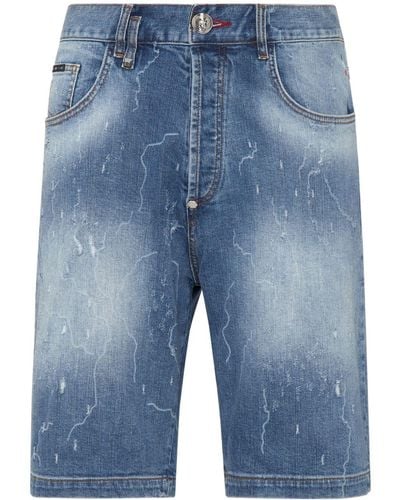 Philipp Plein Jeans-Shorts mit Stone-Wash-Effekt - Blau