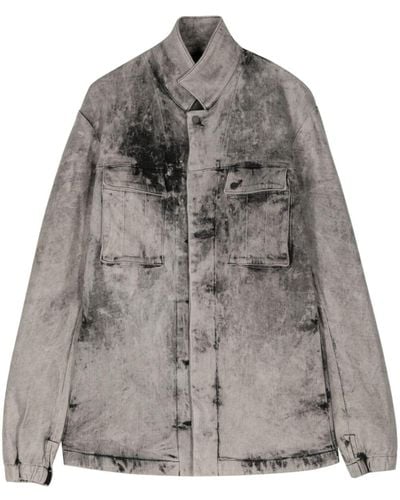 Boris Bidjan Saberi Acid-wash Cotton-blend Denim Jacket - Gray