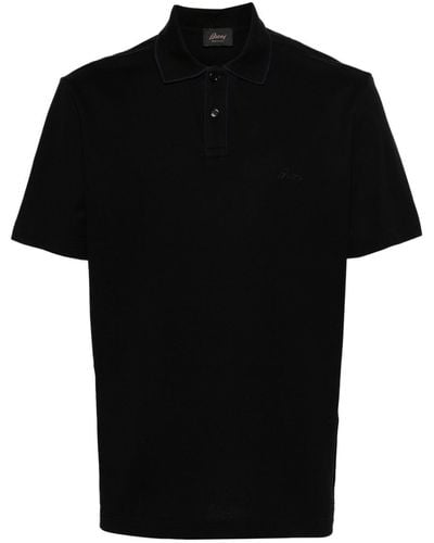 Brioni Logo-embroidered Cotton Polo Shirt - Black