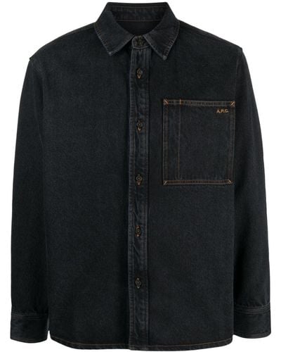 A.P.C. Chemise en jean à logo brodé - Noir