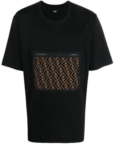 Fendi T-Shirt mit FF-Tasche - Schwarz