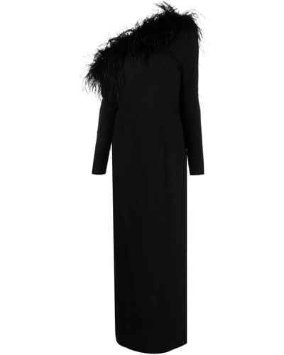 ‎Taller Marmo Garbo Off-the-shoulder Feather-trim Crepe Dress - Black