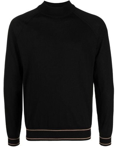 BOSS Striped Hemline Wool Sweater - Black