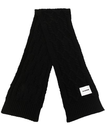 Jil Sander Logo Patch Knit Scarf - Black