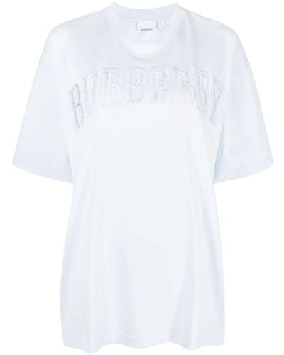 Burberry T-shirt en coton à détails en dentelle - Blanc