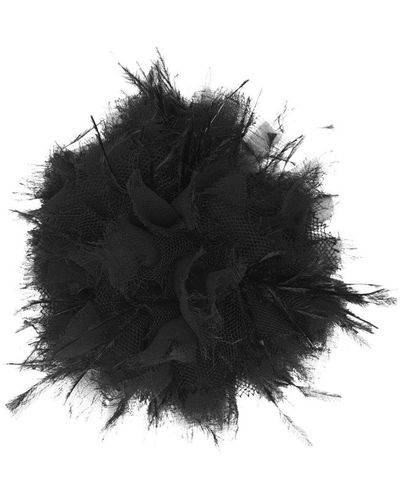 Saint Laurent Fabric Floral Brooch - Black
