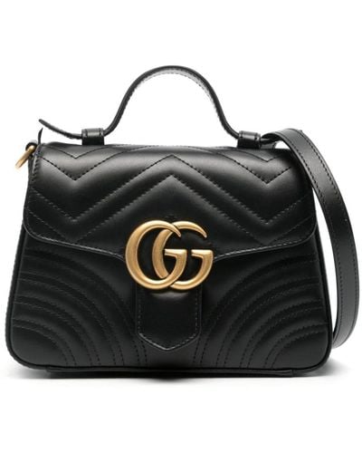 Gucci 〔GGマーモント〕ミニ トップハンドルバッグ, ブラック, Leather
