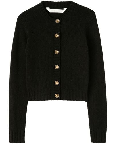 Palm Angels Cardigan With Curved Logo - Black