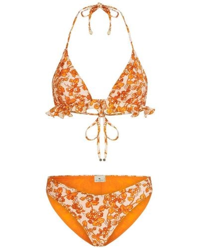 Etro Triangle Bikini With Ruffles And Berries Pattern - Orange