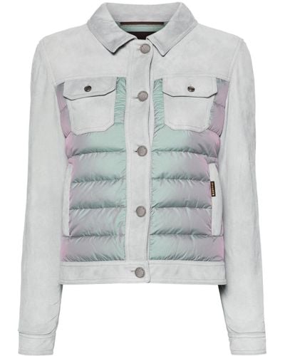 Moorer Petunia Quilted-panel Leather Jacket - Blue