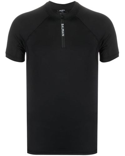 Balmain T-shirt zippé à logo imprimé - Noir