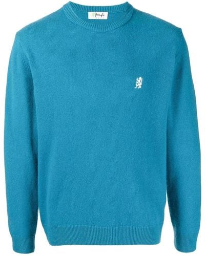 Pringle of Scotland Embroidered-logo Crew-neck Sweater - Blue