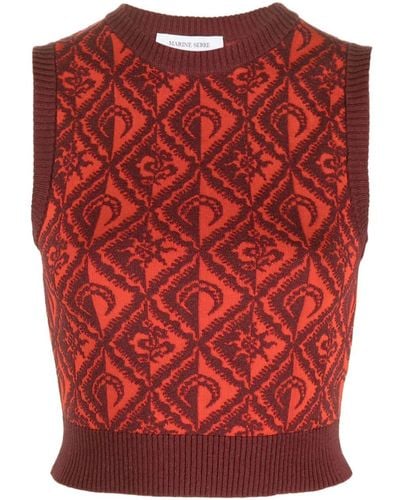Marine Serre Moon Diamant Knitted Top - Red