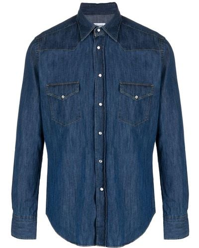 Drumohr Long-sleeved Cotton Denim Shirt - Blue