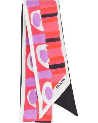 Prada ربطة شريطية حرير بطبعة 'بيتوبريسك' - Pink