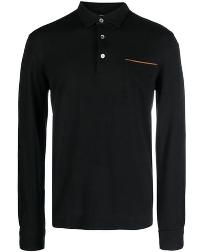 Zegna Long-sleeve Cotton Polo Shirt - Black