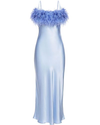 Sleeper Boheme Feather Trim Slip Dress - Blue