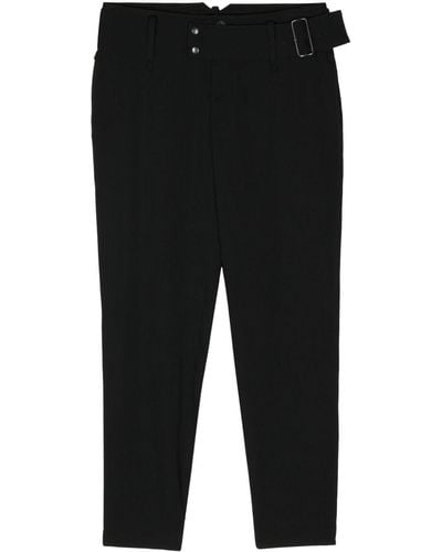 Yohji Yamamoto Gabardine Belted Tapered Trousers - Zwart