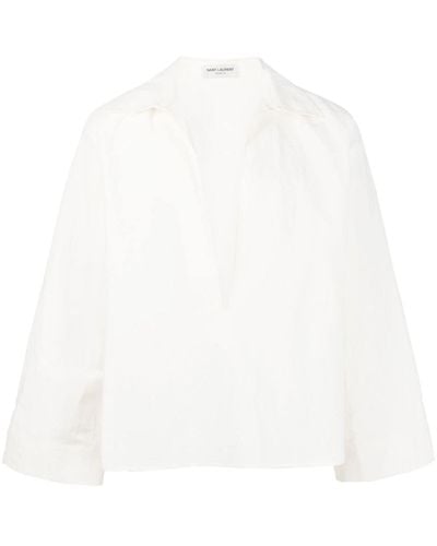 Saint Laurent Leinenhemd mit V-Ausschnitt - Weiß