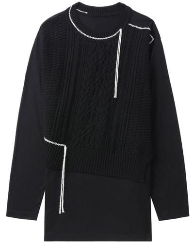 Y's Yohji Yamamoto Decorative-stitch Long-sleeve Sweater - Black