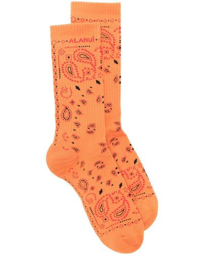 Alanui Bandana Logo-embroidered Ribbed-knit Socks - Orange