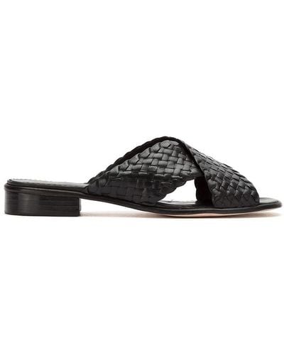 Sarah Chofakian Leather Woven Flat Sandals - Black