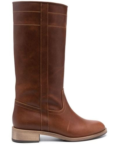 SCAROSSO Leather Knee-high Boots - Brown