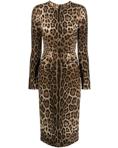 Dolce & Gabbana Long-sleeve Leopard-print Dress - Natural