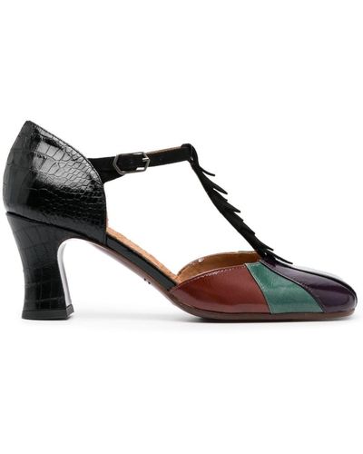 Chie Mihara 80mm Colour-block Square-toe Leather Court Shoes - Black