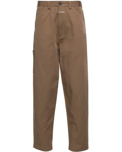 Closed Tapered-leg Twill Trousers - Brown