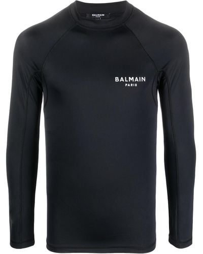Balmain T-shirt a maniche lunghe con stampa - Nero