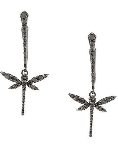 Anapsara 18kt White Gold Diamond Small Dragonfly Drop Earrings - Multicolour
