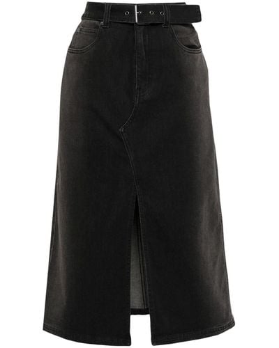 Izzue Belted Denim Midi Skirt - Black