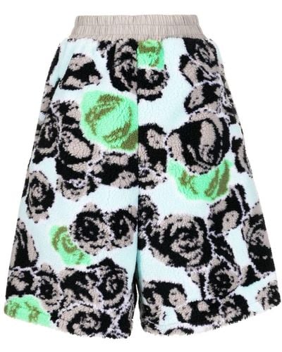 Natasha Zinko Shorts aus Fleece mit Blumen-Print - Grün