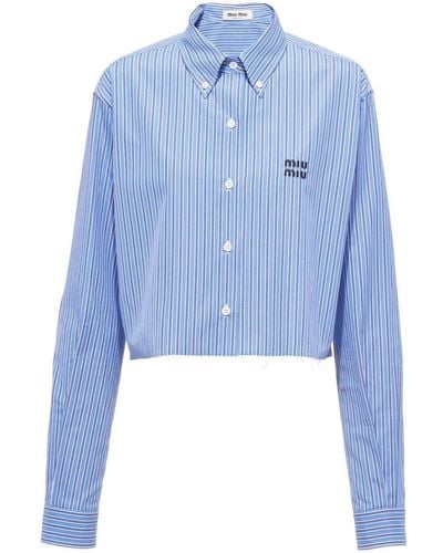 Miu Miu Striped Cropped Shirt - Blue