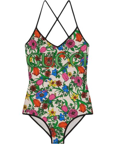 Gucci Pop Flora Print Swimsuit - Green
