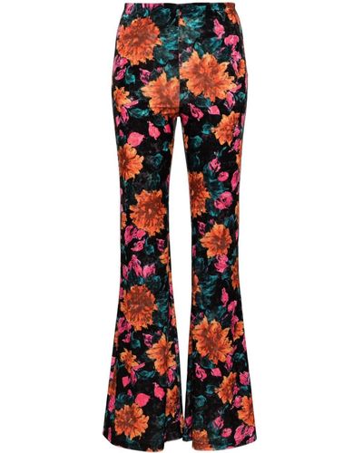 ROTATE BIRGER CHRISTENSEN Floral-print Velour Flared Trousers