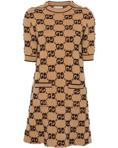 Gucci GG Wool Bouclé Jacquard Dress - Brown