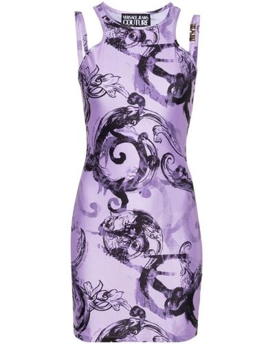 Versace Vestido corto con estampado Watercolour Couture - Morado