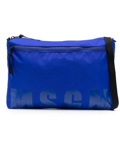 MSGM Large Logo-print Messenger Bag - Blue