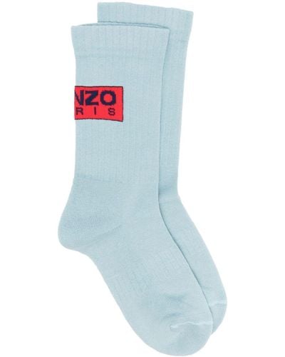 KENZO Logo-patch Rib-knit Socks - Blue